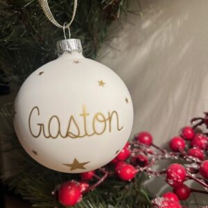 Boule de Noël Polaire personnalisée avec prénom  (Blanc mat)